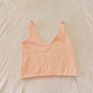 Sleeveless Ribbed V-Neck Crop Top in Light Peach